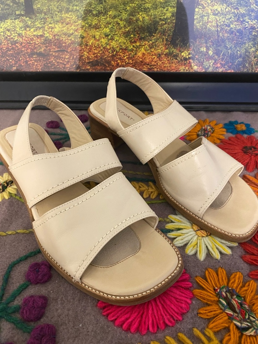 Rockport Cream Leather Slingback Sandals
